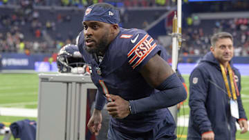 Oct 13, 2024; London, United Kingdom; Chicago Bears cornerback Jaylon Johnson (1) after an NFL International Series game at Tottenham Hotspur Stadium. Mandatory Credit: Peter van den Berg-Imagn Images