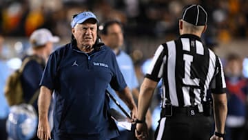 Oct 17, 2025; Berkeley, California, USA; North Carolina Tar Heels head coach Bill Belichick reacts against the California Golden Bears in the first quarter at California Memorial Stadium. Mandatory Credit: Eakin Howard-Imagn Images