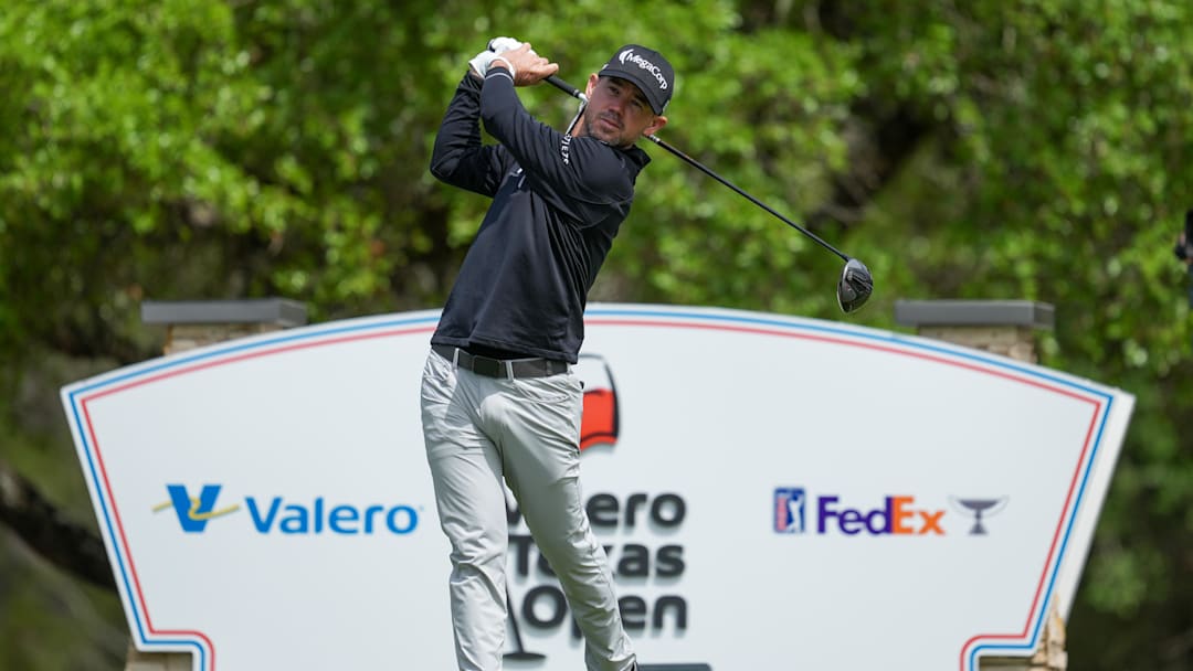 Brian Harman tees off during the 2025 Valero Texas Open