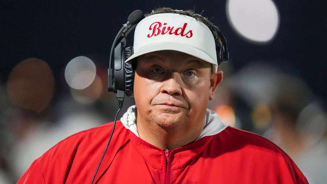 Ravenwood head football coach Will Hester during a TSSAA football game between Ravenwood and Alcoa High School on Friday, August 23, 2024 in Alcoa, Tenn. Ravenwood won 27-17.