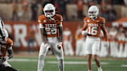 Nov 28, 2025; Austin, Texas, USA; Texas Longhorns linebacker Ty’Anthony Smith (26) reacts during the second half against the Texas A&M Aggies at Darrell K Royal-Texas Memorial Stadium. Mandatory Credit: Scott Wachter-Imagn Images