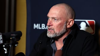 Dec 10, 2024; Dallas, TX, USA; Athletics manager Mark Kotsay speaks with the media at the Hilton Anatole during the 2024 MLB Winter Meetings. Mandatory Credit: Tim Heitman-Imagn Images