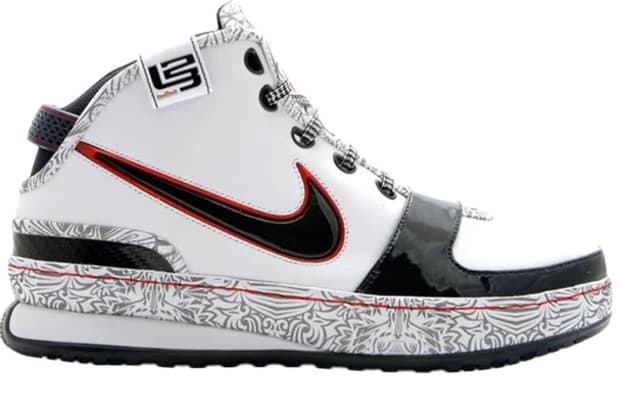 LeBron James' white and black Nike sneakers.