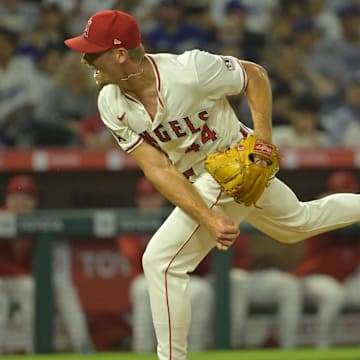 Los Angeles Angels relief pitcher Ben Joyce throws against the Los Angeles Dodgers on Sept. 3 at Angel Stadium.