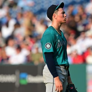 Seattle Mariners starting pitcher Bryan Woo (22) reacts after giving up a run during the first inning against the Cleveland Guardians at Progressive Field on June 19.