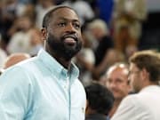 Wade looks on at halftime between France and Canada in a men’s basketball quarterfinal game during the Paris 2024 Olympic Summer Games.