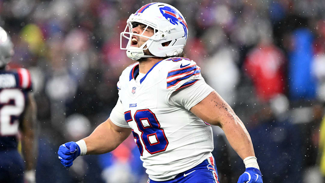 Buffalo Bills linebacker Matt Milano reacts after a sack against the New England Patriots.