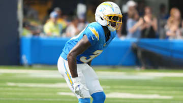 Aug 10, 2025; Inglewood, California, USA; Los Angeles Chargers safety Trikweze Bridges (31) makes a play against the New Orleans Saints in the second half at SoFi Stadium. Mandatory Credit: Kirby Lee-Imagn Images