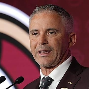 Jul 23, 2025; Charlotte, NC, USA; Florida State head coach Mike Norvell answers questions from the media during ACC Media days at Hilton Charlotte Uptown. Mandatory Credit: Jim Dedmon-Imagn Images