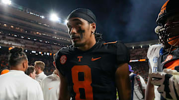 Tennessee quarterback Nico Iamaleava (8) after a NCAA football game between Tennessee and Kentucky in Neyland Stadium on Saturday, Nov. 2, 2024.