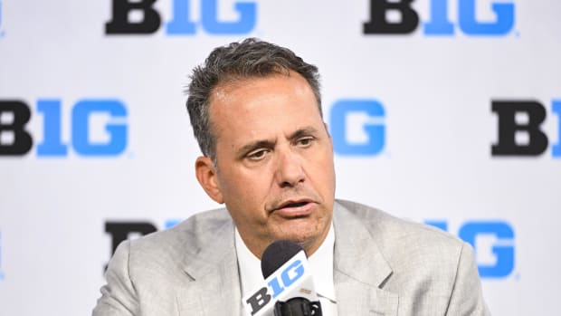 Jul 25, 2024; Indianapolis, IN, USA; Washington Huskies head coach Jedd Fisch speaks to the media during the Big 10 football 