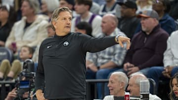 Mar 9, 2025; Minneapolis, Minnesota, USA; Minnesota Timberwolves head coach Chris Finch looks on against the San Antonio Spurs in the second half at Target Center. Mandatory Credit: Jesse Johnson-Imagn Images