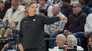 Minnesota Timberwolves head coach Chris Finch looks on against the San Antonio Spurs in the second half at Target Center in Minneapolis on March 9, 2025.