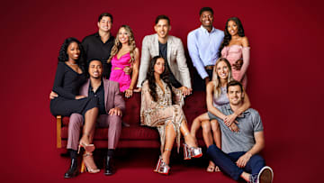 The Ultimatum 2. (L to R) Lisa, Brian, James, Ryann, Roxanne, Antonio, Trey, Riah, Kat and Alex in Season 2 of The Ultimatum. Cr. Jackson Petty / Netflix © 2023