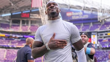 New England Patriots wide receiver Stefon Diggs acknowledges fans after the game against the Minnesota Vikings at U.S. Bank Stadium.