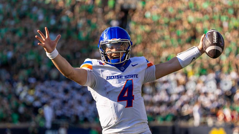 Boise State quarterback Maddux Madsen celebrates.