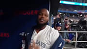 Guerrero Jr. in the dugout after hitting a home run. 