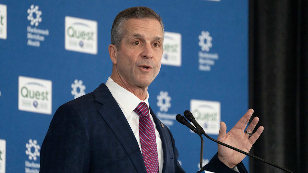 New Giants Head Coach John Harbaugh speaks during a press conference welcoming Harbaugh at the Quest Diagnostics Training Center in East Rutherford on Tuesday, Jan. 20, 2025.