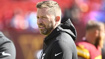 Oct 9, 2022; Landover, Maryland, USA; Washington Commanders offensive coordinator Scott Turner on the field before the game against the Tennessee Titans at FedExField. Mandatory Credit: Brad Mills-Imagn Images