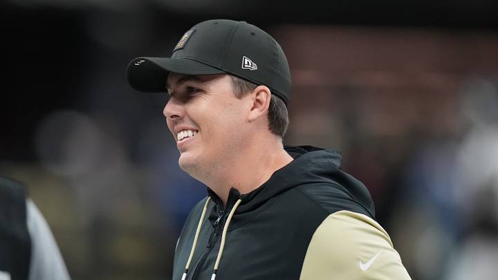 Nov 23, 2025; New Orleans, Louisiana, USA; New Orleans Saints head coach Kellen Moore on the field prior to a game against the Atlanta Falcons at Caesars Superdome. Mandatory Credit: Matthew Hinton-Imagn Images