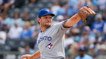 Sep 21, 2025; Kansas City, Missouri, USA; Toronto Blue Jays starting pitcher Trey Yesavage (39) delivers a pitch against the Kansas City Royals during the first inning at Kauffman Stadium. 