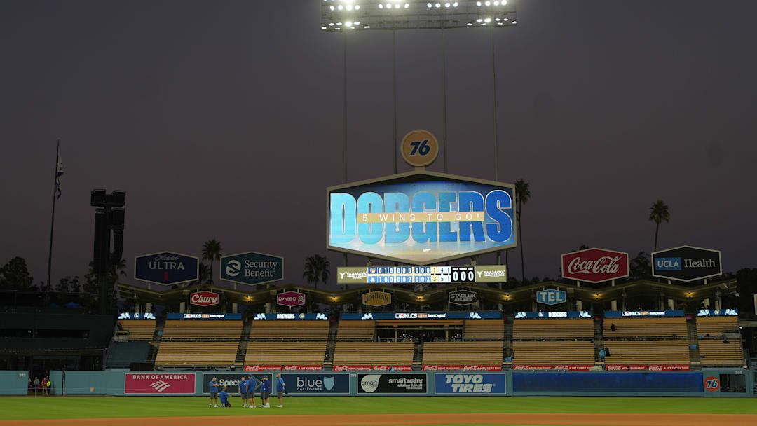 Oct 16, 2025; Los Angeles, California, USA; A general view of the outfield after game three of the NLCS round for the 2025 MLB playoffs at Dodger Stadium. Mandatory Credit: Kirby Lee-Imagn Images Oct 16, 2025; Los Angeles, California, USA; A general view of the outfield after game three of the NLCS round for the 2025 MLB playoffs at Dodger Stadium. Mandatory Credit: Kirby Lee-Imagn Images