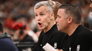 Oct 22, 2025; Chicago, Illinois, USA;  Chicago Bulls head coach Billy Donovan yells to the team during the second half against the Detroit Pistons at United Center. Mandatory Credit: Matt Marton-Imagn Images