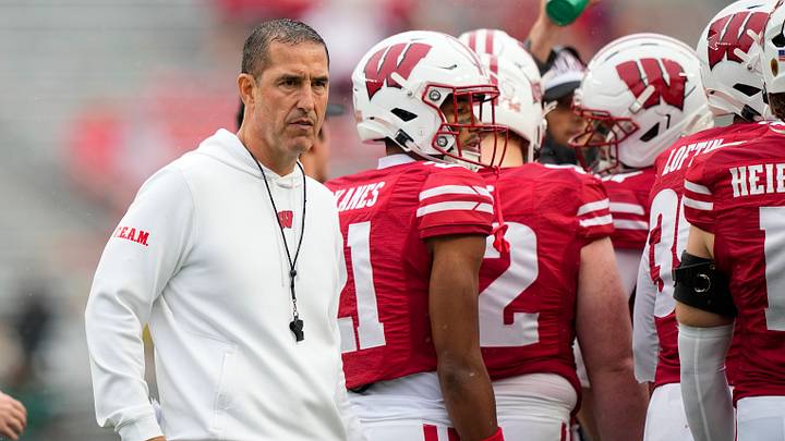 Sep 19, 2026; Madison, Wisconsin, USA;  Wisconsin Badgers head coach Luke Fickell during the game against the Eastern Michigan Eagles at Camp Randall Stadium. Mandatory Credit: Jeff Hanisch-Imagn Images