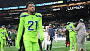 Dec 15, 2024; Seattle, Washington, USA; Seattle Seahawks cornerback Devon Witherspoon (21) walks off the field after the game against the Green Bay Packers at Lumen Field.