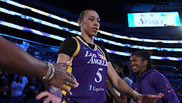 Los Angeles Sparks forward Dearica Hamby is announced before a game.