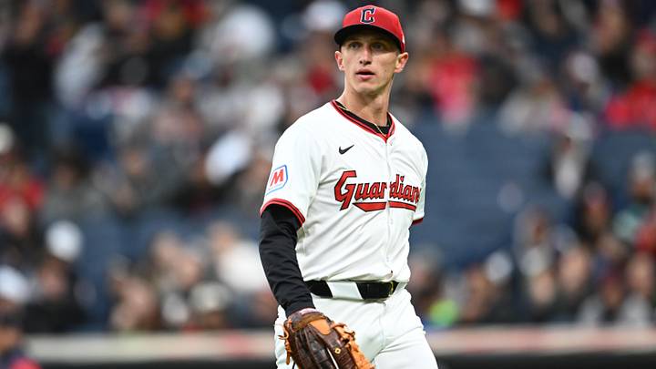 Apr 26, 2025: Cleveland Guardians starting pitcher Doug Nikhazy (65) walks off the mound during the first inning against the Boston Red Sox at Progressive Field. 