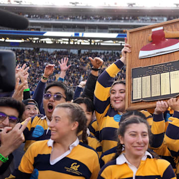 Cal students display The Axe after the Bears took it home for the fourth straight year in 2024