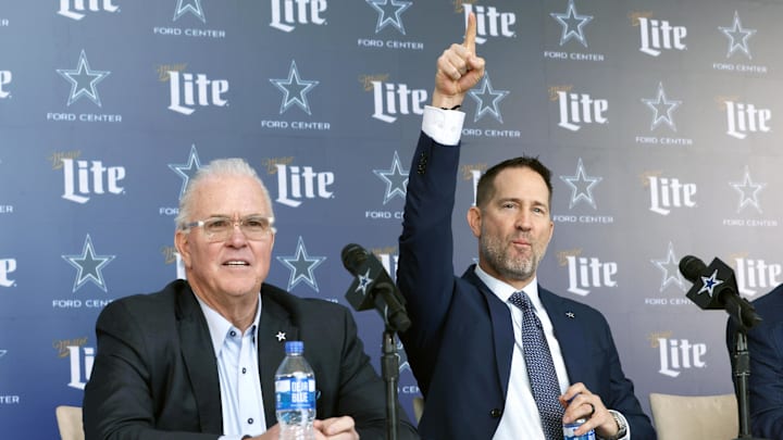 Dallas Cowboys CEO Stephen Jones and head coach Brian Schottenheimer speak to the media. Dallas Cowboys CEO Stephen Jones and head coach Brian Schottenheimer speak to the media.