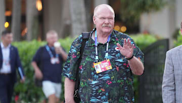 Mar 31, 2025; Palm Beach, FL, USA;  Kansas City Chiefs head coach Andy Reid attends the NFL Annual League Meeting at The Breakers. Mandatory Credit: Jim Rassol-Imagn Images