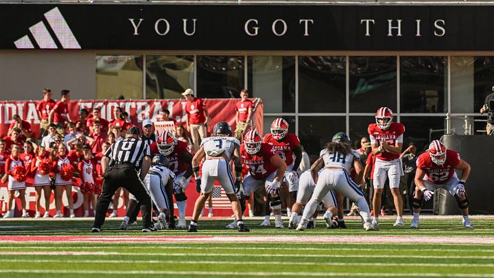 Aug 30, 2025; Bloomington, Indiana, USA; Indiana Hoosiers quarterback Fernando Mendoza (15) waits for the snap during the second half against the Old Dominion Monarchs at Memorial Stadium. Mandatory Credit: Robert Goddin-Imagn Images