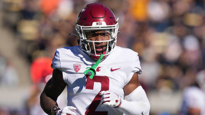 Nov 11, 2023; Berkeley, California, USA; Washington State Cougars wide receiver Kyle Williams (2) during the first quarter against the California Golden Bears at California Memorial Stadium. Mandatory Credit: Darren Yamashita-USA TODAY Sports