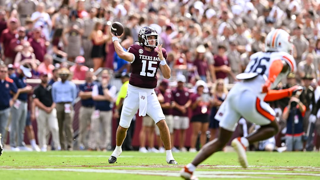 Sep 23, 2023; College Station, Texas, USA; Texas A&M Aggies quarterback Conner Weigman (15)