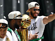 Jayson Tatum and Jaylen Brown at the Celtics championship parade. 