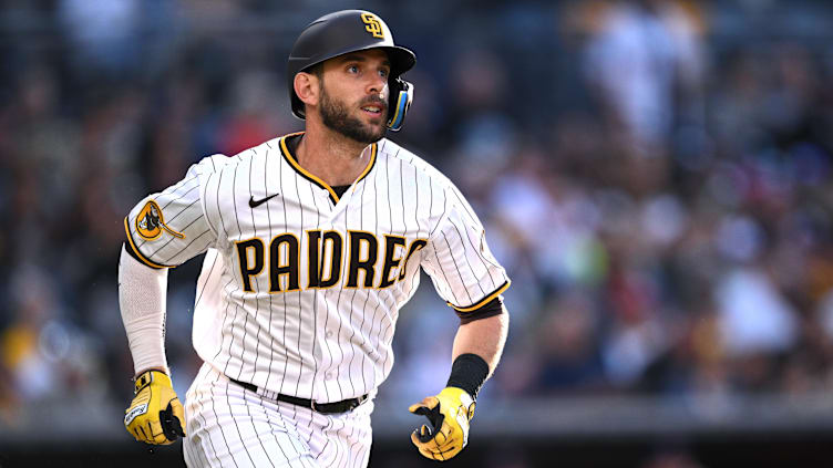 Jun 15, 2023; San Diego, California, USA; San Diego Padres catcher Austin Nola (26) watches his