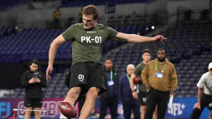 Mar 3, 2024; Indianapolis, IN, USA; Stanford place kicker Joshua Karty (PK01) during the 2024 NFL Combine at Lucas Oil Stadium. Mandatory Credit: Kirby Lee-USA TODAY Sports