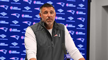 May 9, 2025; Foxborough, MA, USA;  New England Patriots head coach Mike Vrabel speaks the to media during a press conference at Gillette Stadium. Mandatory Credit: Eric Canha-Imagn Images