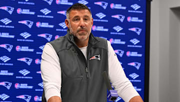 May 9, 2025; Foxborough, MA, USA;  New England Patriots head coach Mike Vrabel speaks the to media during a press conference at Gillette Stadium. Mandatory Credit: Eric Canha-Imagn Images