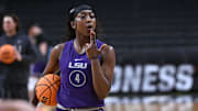LSU Lady Tigers guard Flau'Jae Johnson looks on during an NCAA Tournament practice session.