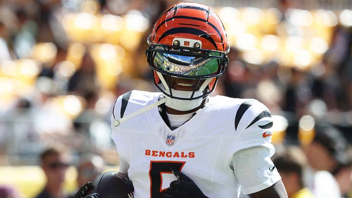 Sep 27, 2026; Pittsburgh, Pennsylvania, USA;  Cincinnati Bengals wide receiver Tee Higgins (5) warms up before a game against the Pittsburgh Steelers at Acrisure Stadium.  Mandatory Credit: Charles LeClaire-Imagn Images