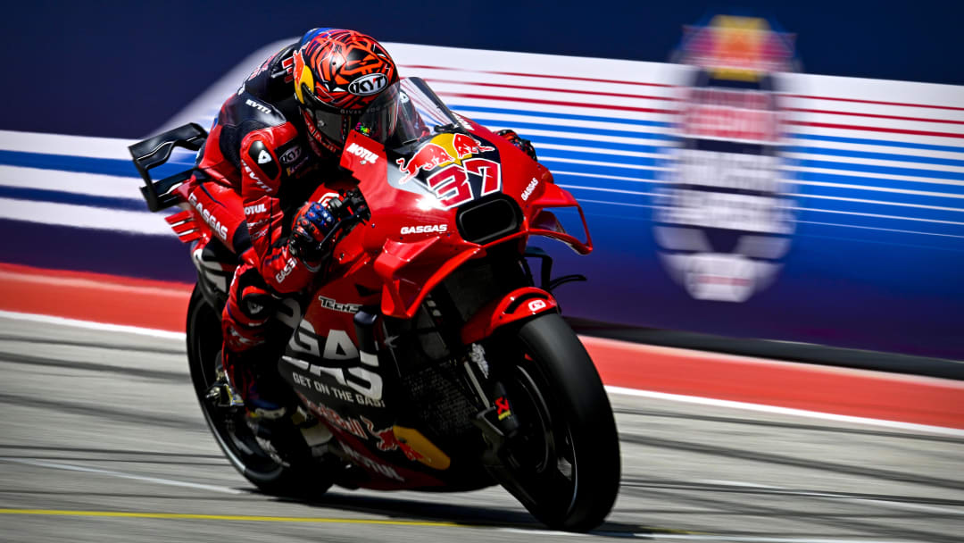 Apr 14, 2024; Austin, TX, USA; Augusto Fernandez (37) of Spain and Red Bull Tech3 GASGAS rides during the MotoGP Grand Prix of The Americas at Circuit of The Americas. Mandatory Credit: Jerome Miron-USA TODAY Sports