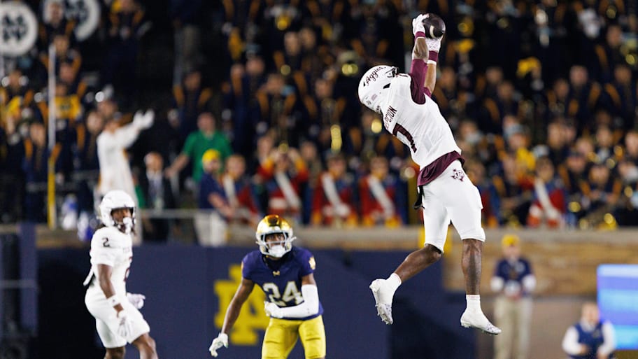 Texas A&M wide receiver KC Concepcion makes a catch against Notre Dame.