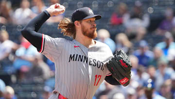 Minnesota Twins starting pitcher Bailey Ober delivers a pitch against the Kansas City Royals in the first inning at Kauffman Stadium in Kansas City, Mo., on April 10, 2025.