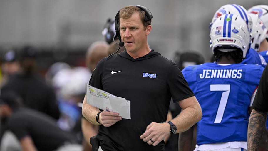 SMU head coach Rhett Lashlee looks on during the game against Baylor.