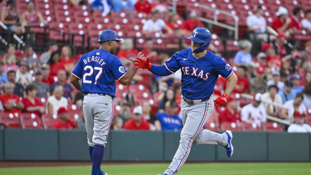 Wyatt Langford's solo homer in the second was the only bright spot for the Rangers offense on Tuesday.