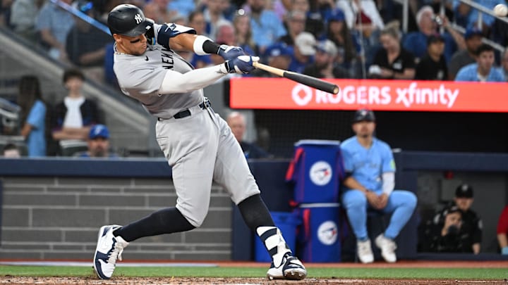 Aaron Judge homers against the Blue Jays. Aaron Judge homers against the Blue Jays.